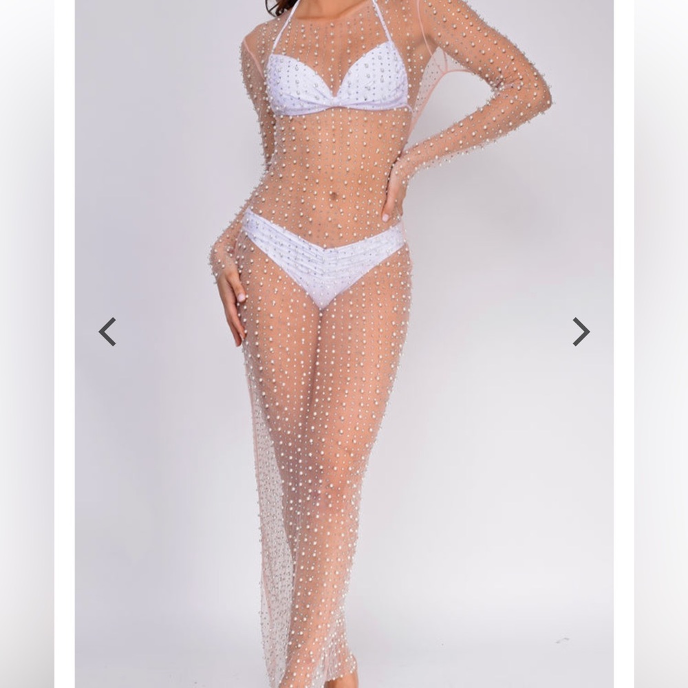 Never worn- Messina Rhinestone Pearl Mesh Cover Up Dress